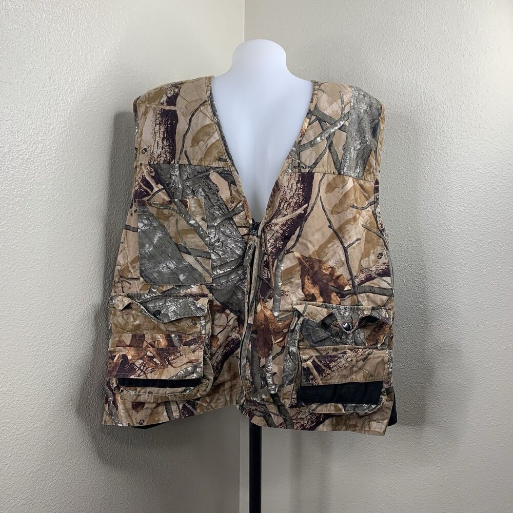 Hunting Vest Outfitters Ridge Real Tree Camo Full Zip Mesh Back Pouch Sz XL